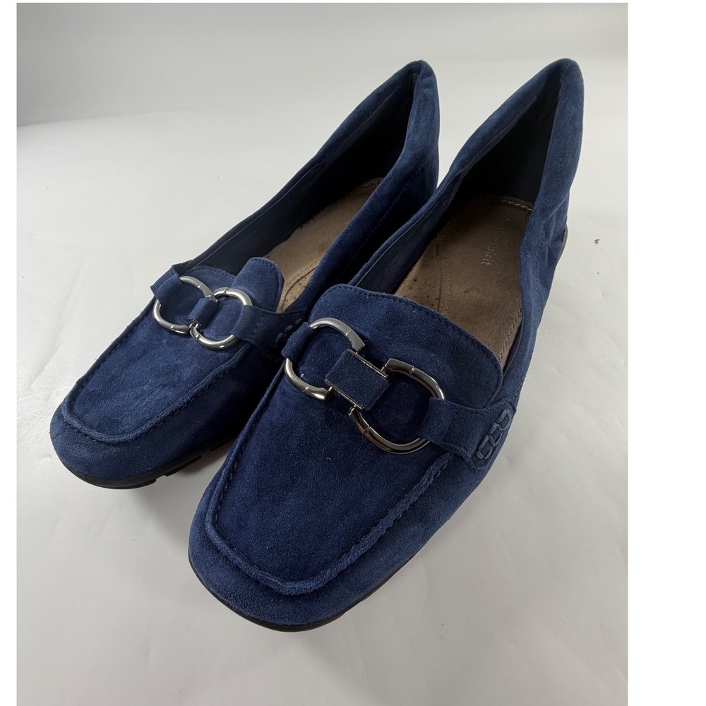 Easy Spirit Seavienta Navy Blue Suede Leather Horsebit Loafers Womens 9.5M